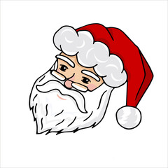 Colorful Santa Claus face. Hand-drawn doodle illustration. Christmas decoration.