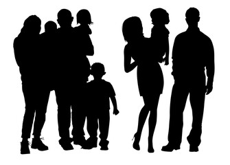 set of family portrait vectors with parents and  children walking and playing