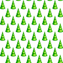 Seamless pattern with Christmas trees in cartoon style. Christmas and New Year design. Hand drawn watercolor. Design for wrapping paper, packaging, scrapbooking, stationery, textile, fabric, wallpaper