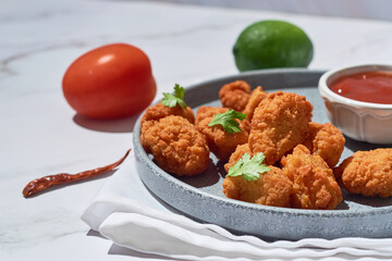 Homemade Fried mexican Boneless Chicken Wings with ketchup