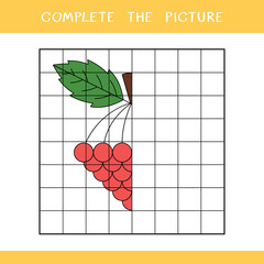 Complete the picture of rowan. Simple educational game for kids. Vector worksheet