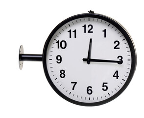Isolated wall clock showing a quarter past twelve.