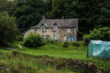 typical, old farmhouse with greenhouse in the French region of the Morvan