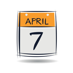 Creative calendar page with single day (7 April), Vector illustration.