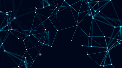 Big data visualization. Network connection structure with chaotic distribution of points and lines. 3D rendering.