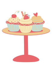 Cupcakes doodle Stand with Cupcakes flat illustration