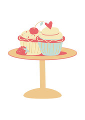 Cupcakes doodle Stand with Cupcakes flat illustration