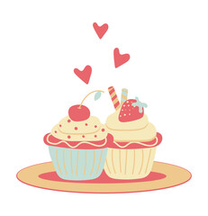 Cupcakes doodle Stand with Cupcakes flat illustration