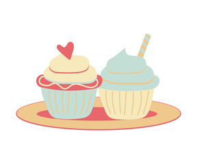 Cupcakes doodle Stand with Cupcakes flat illustration