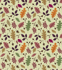 Vector seamless autumn pattern with oak leaves