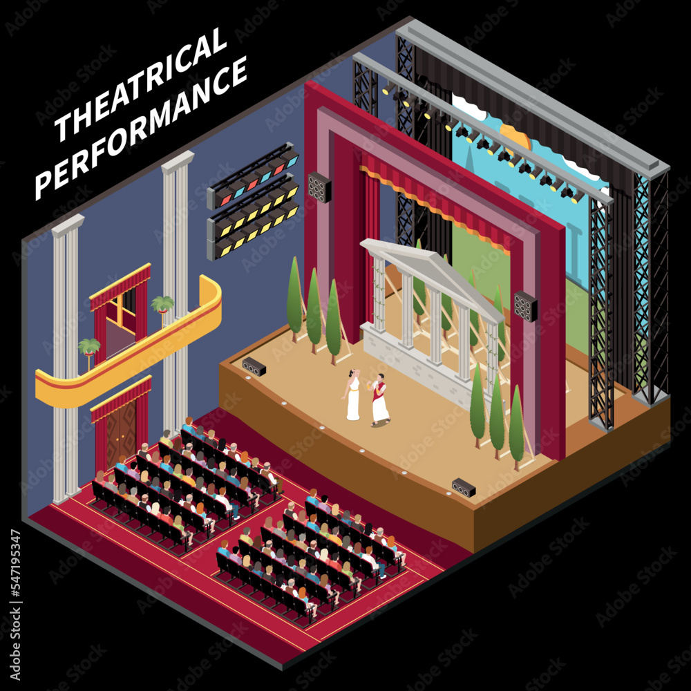 Poster Theatre Interior Stage Isometric