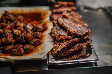 close up of beef in restaurant