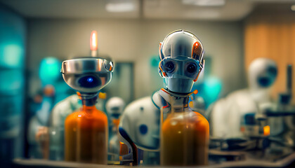 Humanoid robots working in a medical laboratory