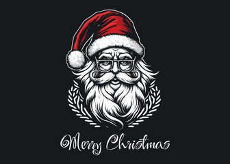 Santa Claus logo, Merry Christmas emblem, illustration hand drawn vintage vector isolated.