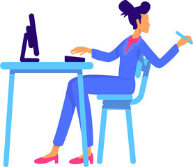 Confident office lady sitting at table semi flat color raster character. Full body person on white. Businesswoman. Modern woman simple cartoon style illustration for web graphic design and animation