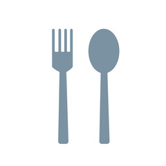 Simple flat gray metal kitchen utensil set fork and spoon