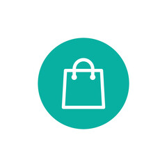 white outline of shopping paper bag in blue circle. flat icon isolated on white. vector illustration. Stylish package for purchase. simple pictogram