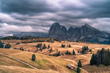 Scenic sunset landscape in Dolomites mountains ,Italy.