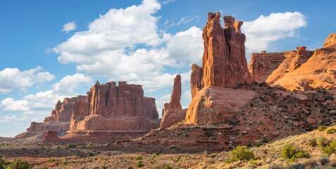 View towards Park Avenue Arches National Park - Sheep Rock and the Three Gossips