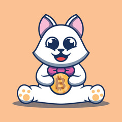 Cute cat holding bitcoin vector illustration