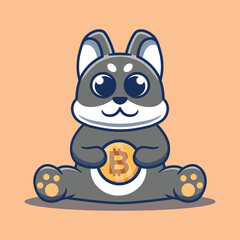 Cute dog holding bitcoin vector illustration