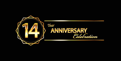 14 anniversary celebration. 14th anniversary celebration. 14 year anniversary celebration with gold shine and black background.