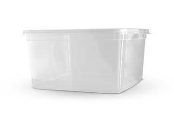 Transparent plastic food box isolated on white background