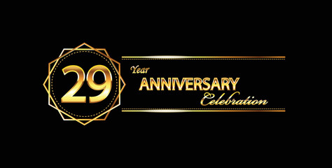 29 anniversary celebration. 29th anniversary celebration. 29 year anniversary celebration with gold shine and black background.