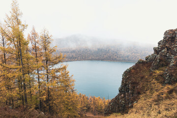 Fototapeta na wymiar Arxan Volcanic crater lake in autumn