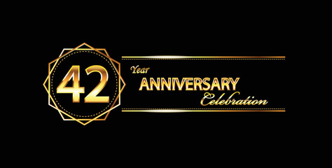 42 anniversary celebration. 42nd anniversary celebration. 42 year anniversary celebration with gold shine and black background.