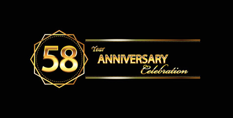 58 anniversary celebration. 58th anniversary celebration. 58 year anniversary celebration with gold shine and black background.