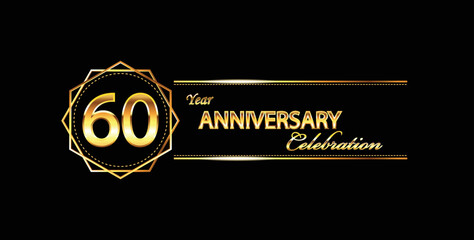 60 anniversary celebration. 60th anniversary celebration. 60 year anniversary celebration with gold shine and black background.