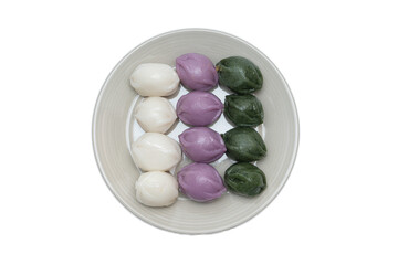 Delicious-looking three-color honey rice cakes served in a bowl
