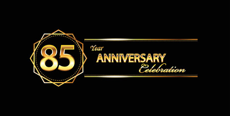 85 anniversary celebration. 85th anniversary celebration. 85 year anniversary celebration with gold shine and black background.
