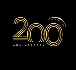 200 years anniversary celebration logotype. elegant modern number gold color - obrazy, fototapety, plakaty