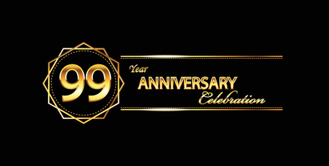 99 anniversary celebration. 99th anniversary celebration. 99 year anniversary celebration with gold shine and black background.