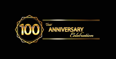 100 anniversary celebration. 100th anniversary celebration. 100 year anniversary celebration with gold shine and black background.