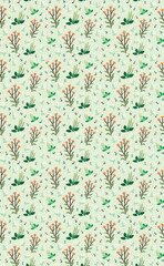 Vector seamless floral pattern with daisy, plantain weed, calendula