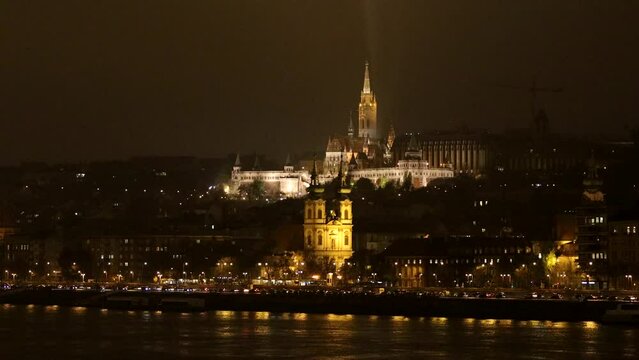 Budapest, Hungary The city skyline and Castle Hill at night, 