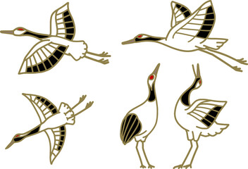 金の鶴シンプルイラストセット