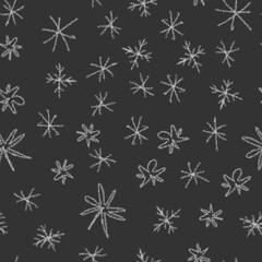 Hand Drawn Snowflakes Christmas Seamless Pattern. Subtle Flying Snow Flakes on chalk snowflakes Background. Beauteous chalk handdrawn snow overlay. Ecstatic holiday season decoration.