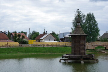 On Dmitry Maslov St. Lake Street in the historical part of the provincial town of Gorodets in Russia