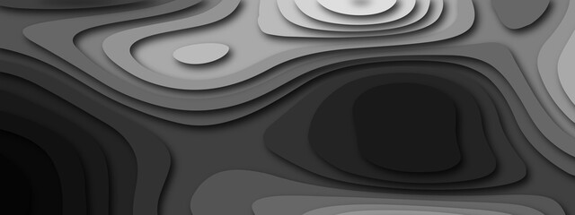 Fototapeta na wymiar Abstract black, white papercut and topographic map with lines and circles background. Topographic map and place for texture. Topographic gradient linear background with copy space. Vector illustration