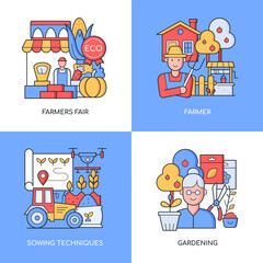 Farming and gardening - set of line design style colorful illustrations