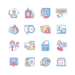 Financial and work problems - line design style icons set