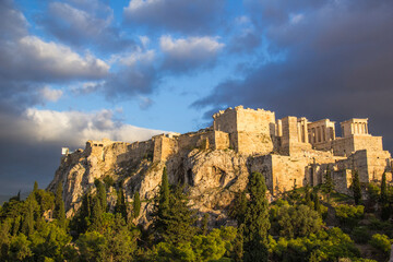 Beautiful view of the Acropolis and Erechtheion in Athens, Greece