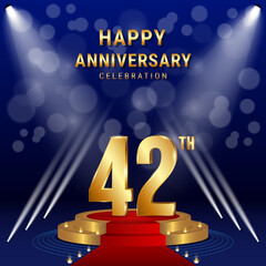 42th Anniversary Celebration. Template design with golden stage for celebration event, wedding, greeting card and invitation card. Vector illustration EPS10