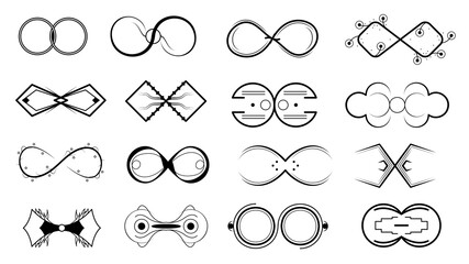 Set Black Collection Simple Line Infinity Signs Doodle Outline Element Vector Design Style Sketch Isolated Illustration