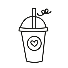 Bubble tea black and white coloring page. Icon line vector illustration. Cup simple silhouette. Minimalist black icon isolated on white background. Design vector element for print, coffee shops, resta