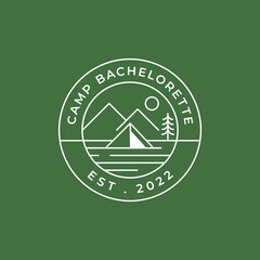 camp bachelorette with a vector of vintage camping and outdoor adventure logos, landscape, and design elements, suitable print for t-shirts and merchandise.